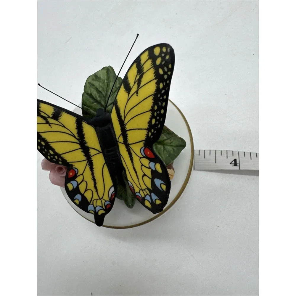 Vntg Lefton Butterfly Glass Trinket Box Vanity Dish 1992 3